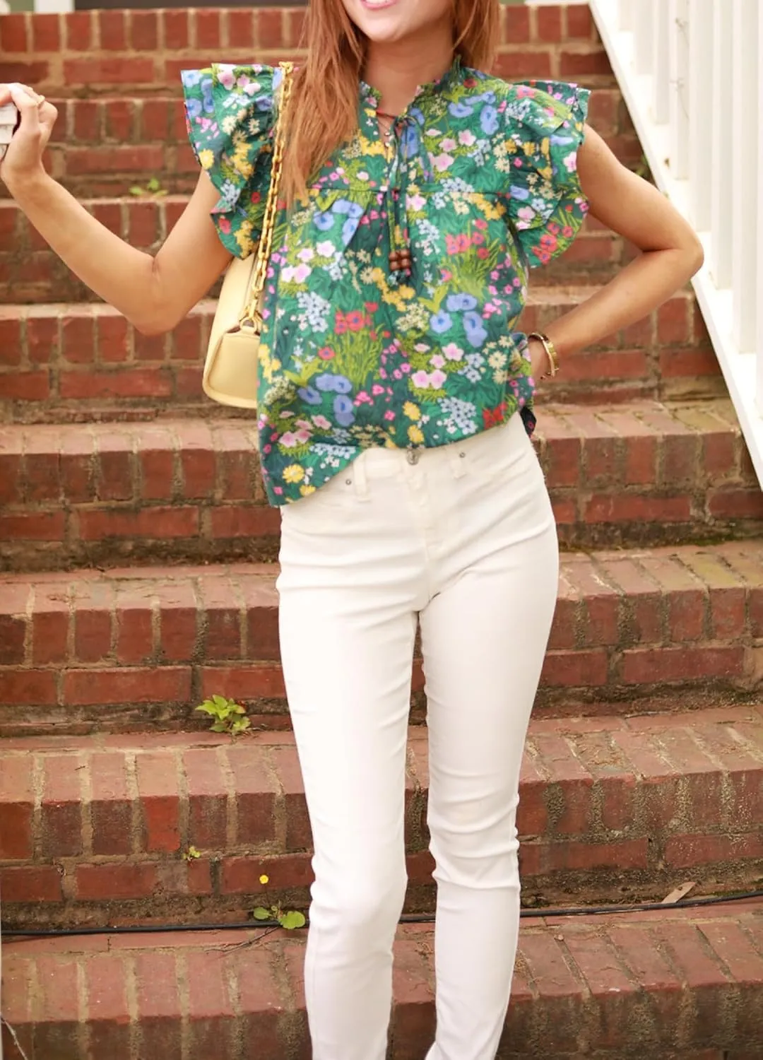 Women Floral Ruffle Short Sleeve Top Flare Shoulder Boho Babydoll T Shirts Casual Flutter Sleeves Summer Blouse