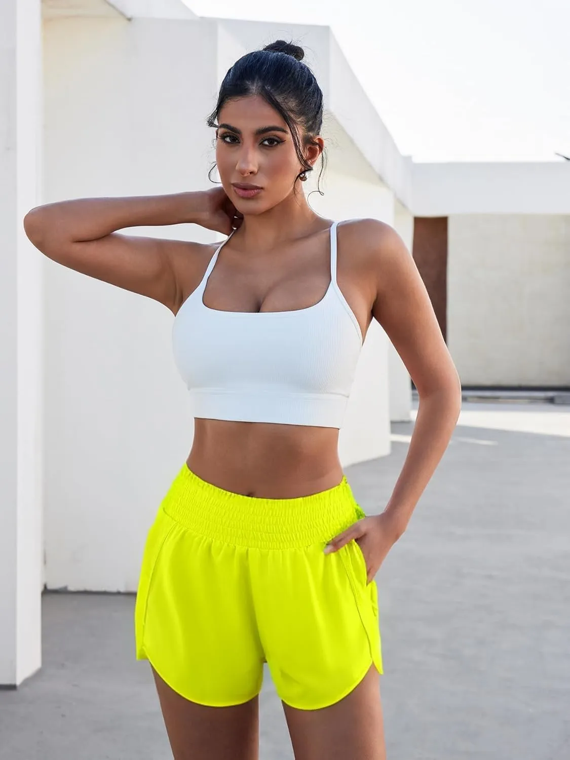 Women Zipper Workout Shorts High Waisted Quick Dry Running Athletic Shorts Liner with Pockets Gym Fitness Side Slit