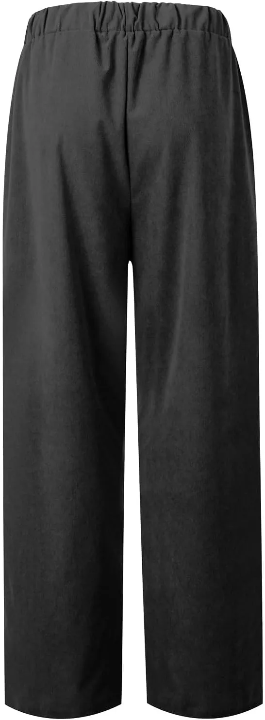 Women's Elastic Waist Winter Casual Pants with Pockets Fashion Thermal Corduroy Trousers Solid Colour Straight Pant