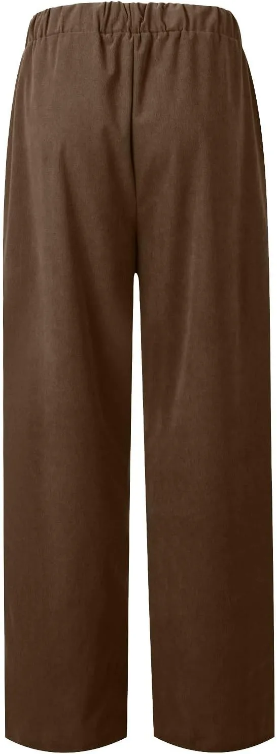 Women's Elastic Waist Winter Casual Pants with Pockets Fashion Thermal Corduroy Trousers Solid Colour Straight Pant