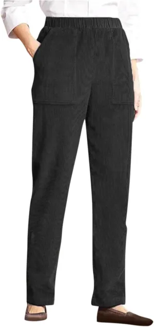 Women's Elastic Waist Winter Casual Pants with Pockets Fashion Thermal Corduroy Trousers Solid Colour Straight Pant