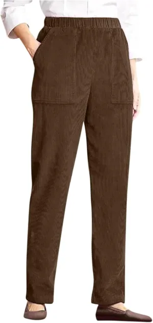 Women's Elastic Waist Winter Casual Pants with Pockets Fashion Thermal Corduroy Trousers Solid Colour Straight Pant