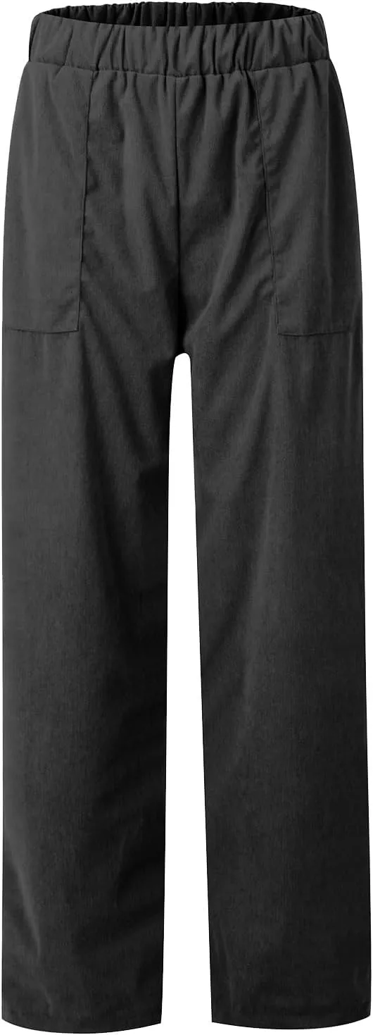 Women's Elastic Waist Winter Casual Pants with Pockets Fashion Thermal Corduroy Trousers Solid Colour Straight Pant
