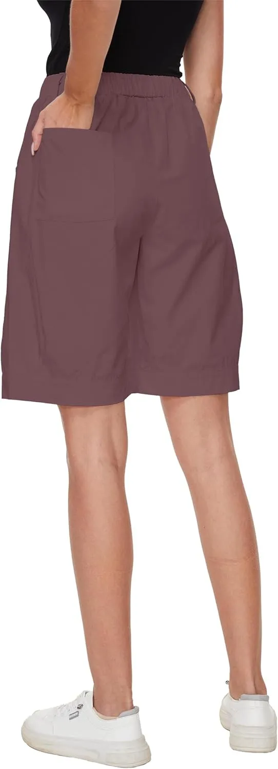 Women's High Waist Bermuda Shorts Loose Drawstring Capri Pants with Pockets Wide Leg Summer Shorts