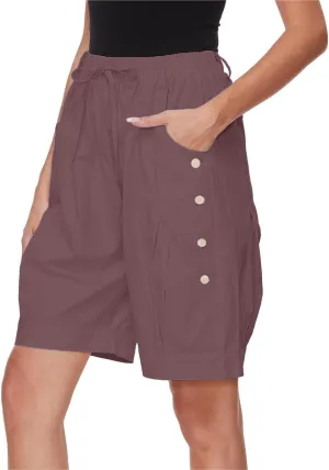 Women's High Waist Bermuda Shorts Loose Drawstring Capri Pants with Pockets Wide Leg Summer Shorts