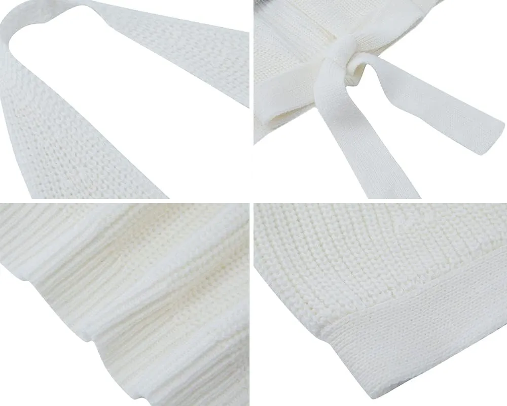 Women's Sexy Deep V Neck Crop Tops Halter Knit Ribbed Bow-Knot Front Backless Cleavage Cropped Tank Top