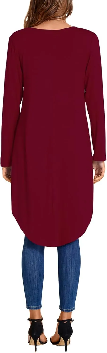 Women's Tunic Tops Long Sleeve Wrap Front Split Casual Crewneck Asymmetrical High Low Tops Blouse
