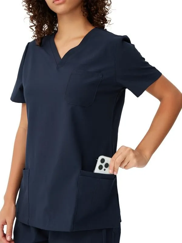 Women's V-Neck Scrubs Top & Cargo Pants Set, 10 Pockets, Yoga Waistband, 4 Way Stretch