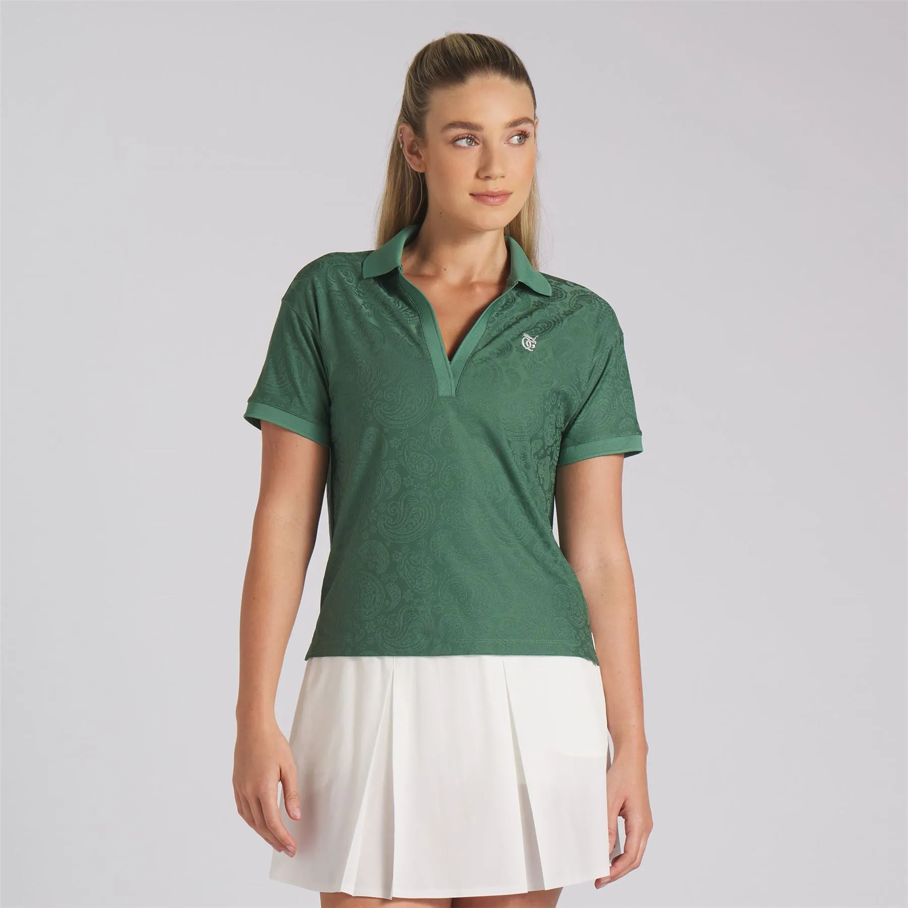 X QGC Womens Relaxed Crop Polo Deep Forest - SS24