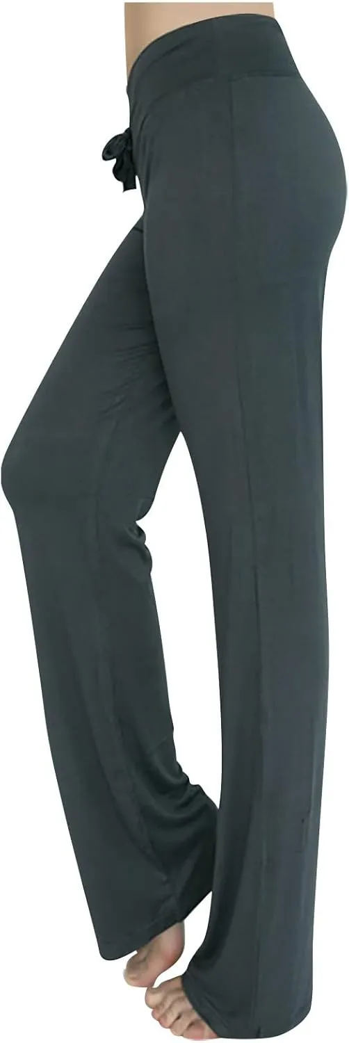 Yoga Pants Women Wide Leg Drawstring Lounge Pants High Waisted Stretchy Trousers Loose See Through Yoga Beach Pant