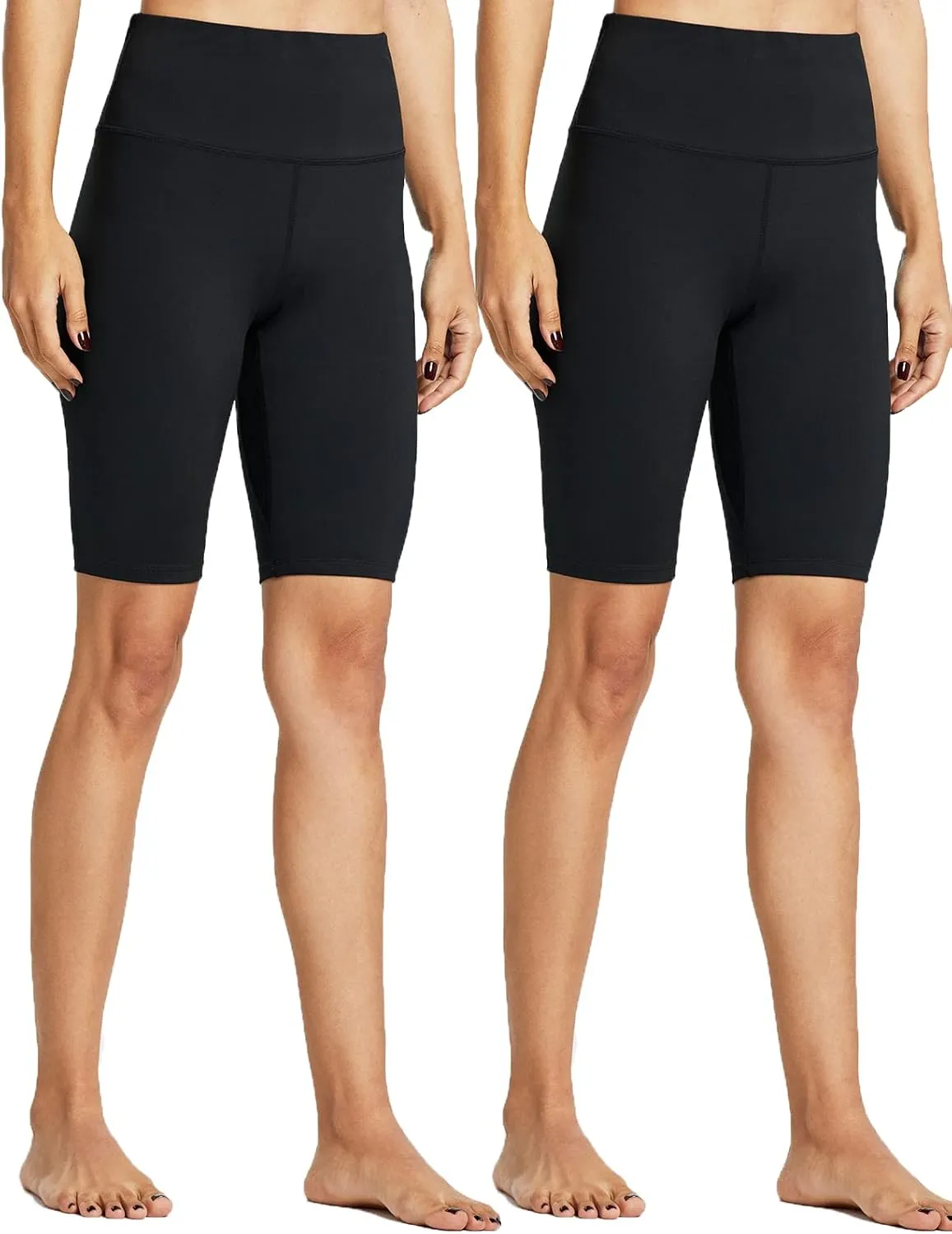 ZUTY 10" Biker Shorts Women High Waisted with 2 Hidden Pockets Workout Athletic Running Yoga Long Shorts