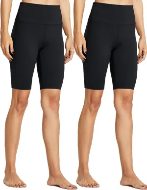 ZUTY 10" Biker Shorts Women High Waisted with 2 Hidden Pockets Workout Athletic Running Yoga Long Shorts